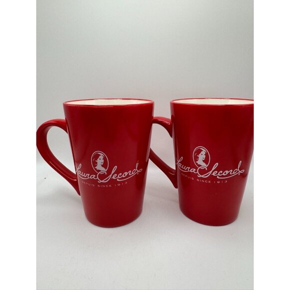 Two Brands Unlimited Laura Secord Coffee Mug Tea Cup Since 1913 Red Set of 2 - Picture 1 of 7